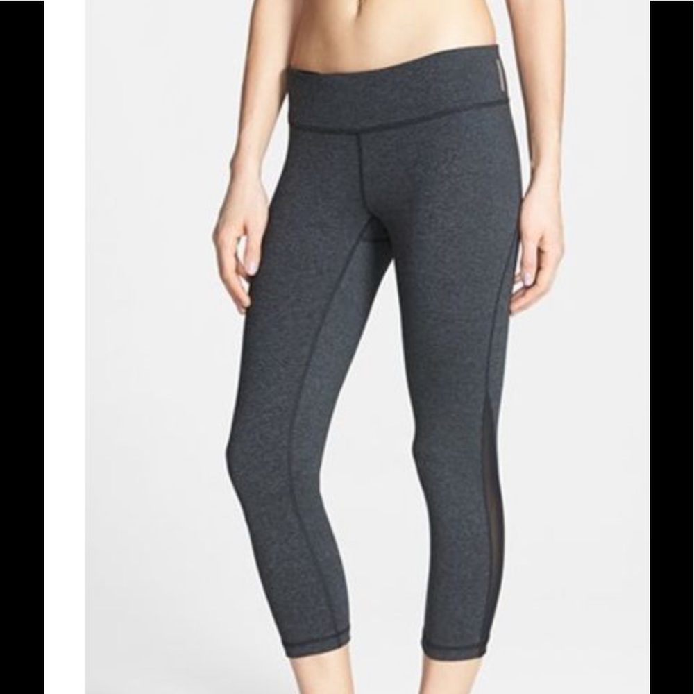 Gray Zella capris with mesh detail